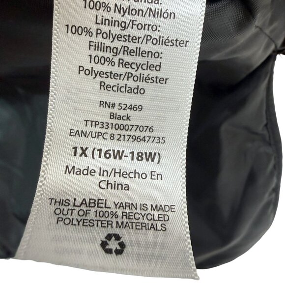 Time & Tru Quilted Coat Plus Size 1X Black Snap Front Lightweight Jacket Womens - Picture 9 of 9